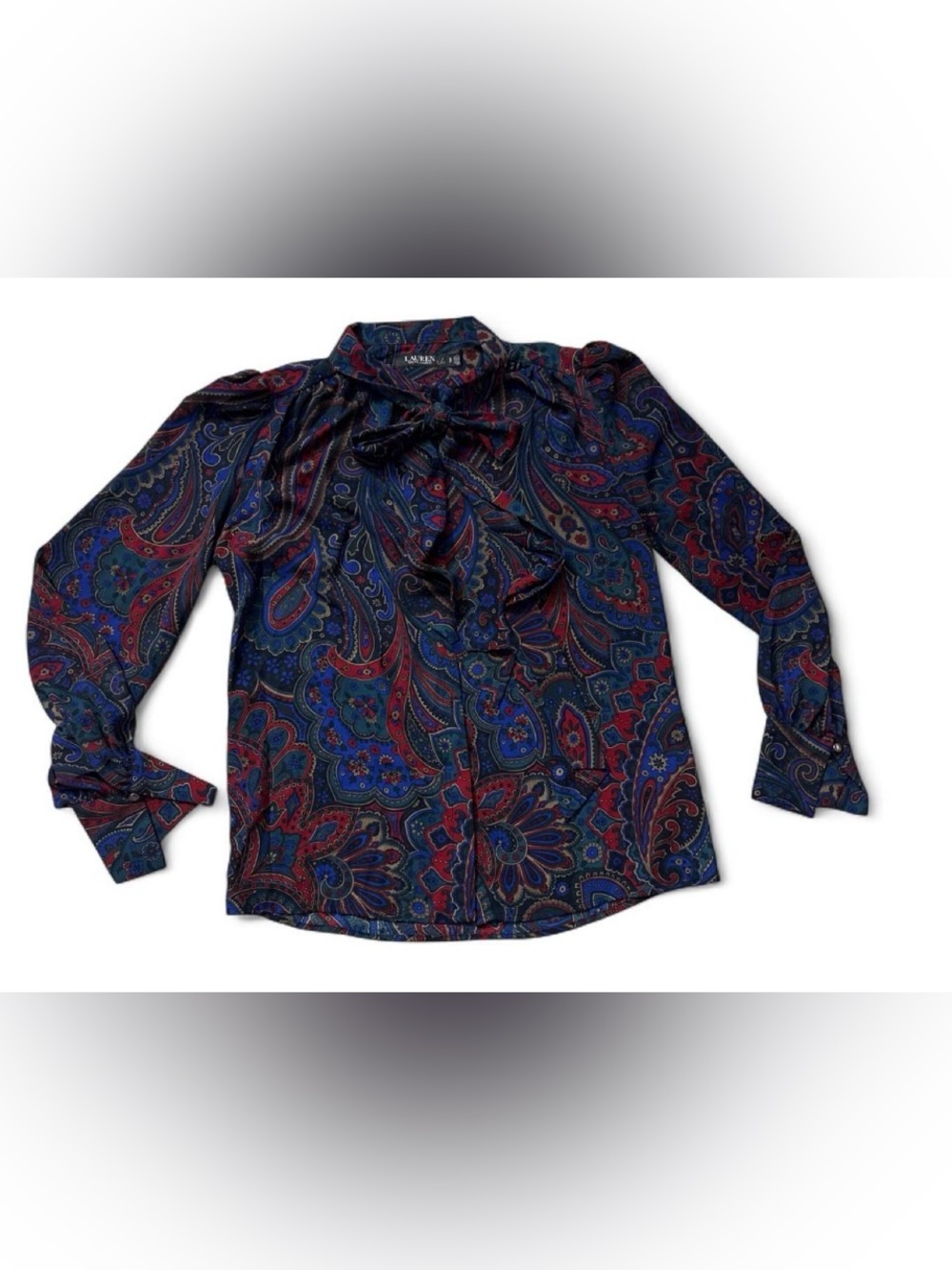 Lauren Ralph Lauren Paisley Tie-Neck Blouse in Navy, Red, Teal